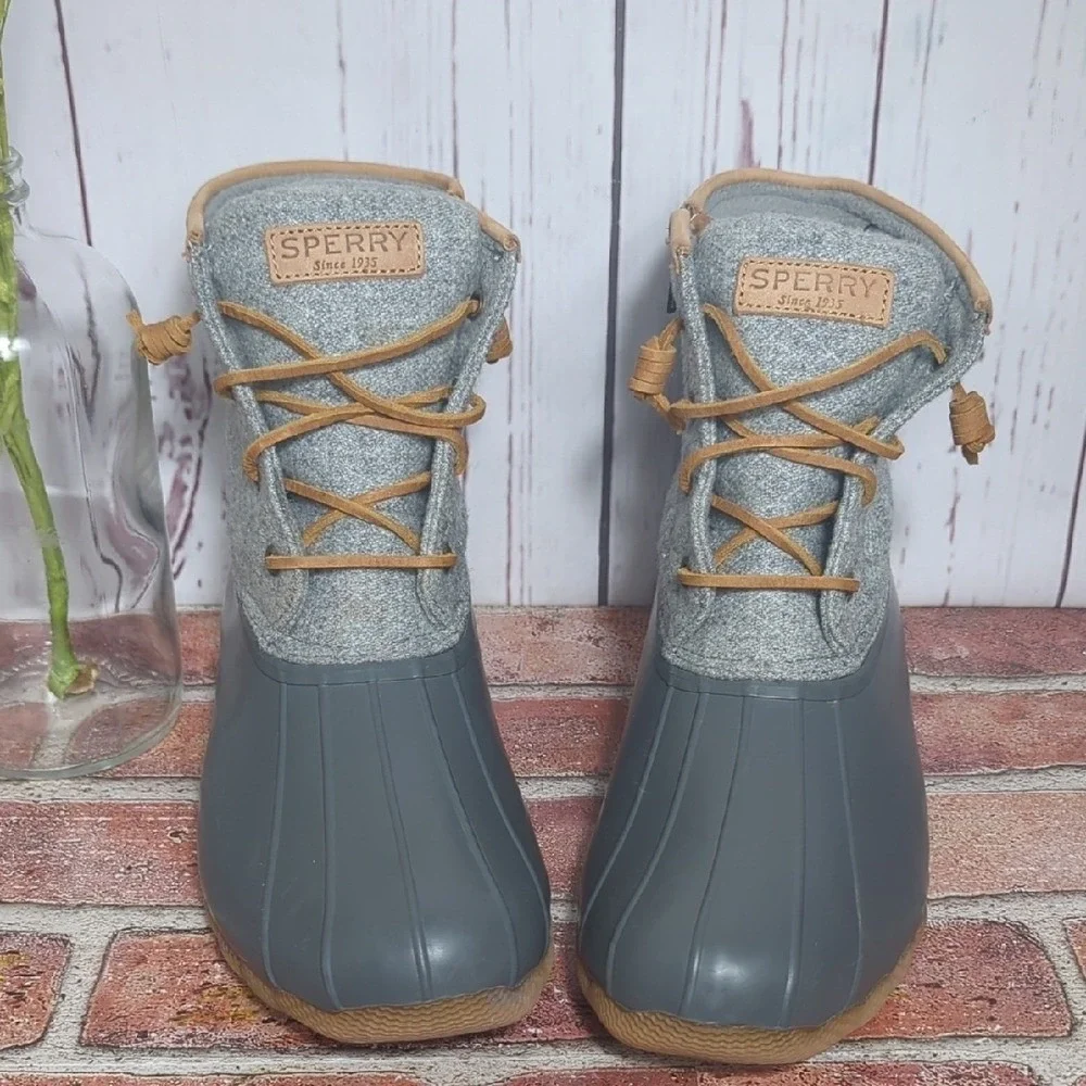 Sperry Top‎ Sider Saltwater Duck Boot Waterproof Wool Gray Tan 3M Thinsulate 10